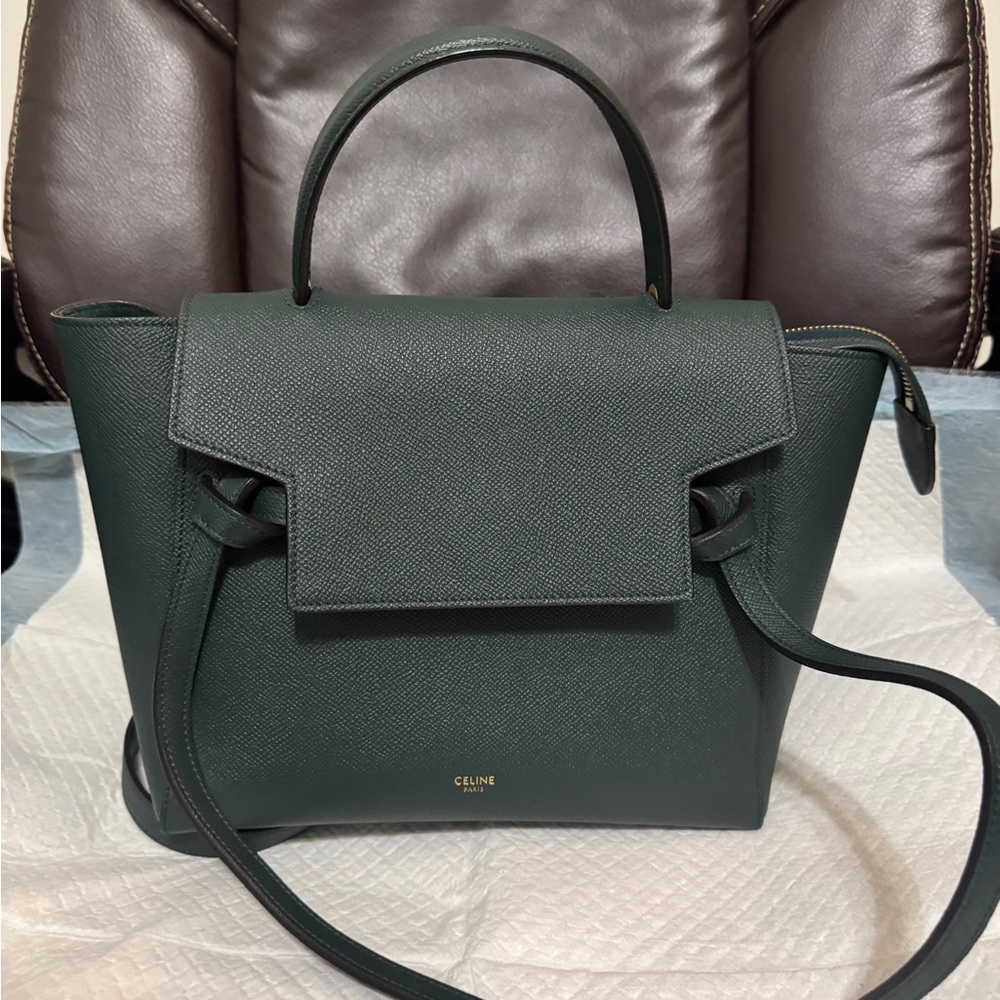 Celine Forest Green Satchel Bag